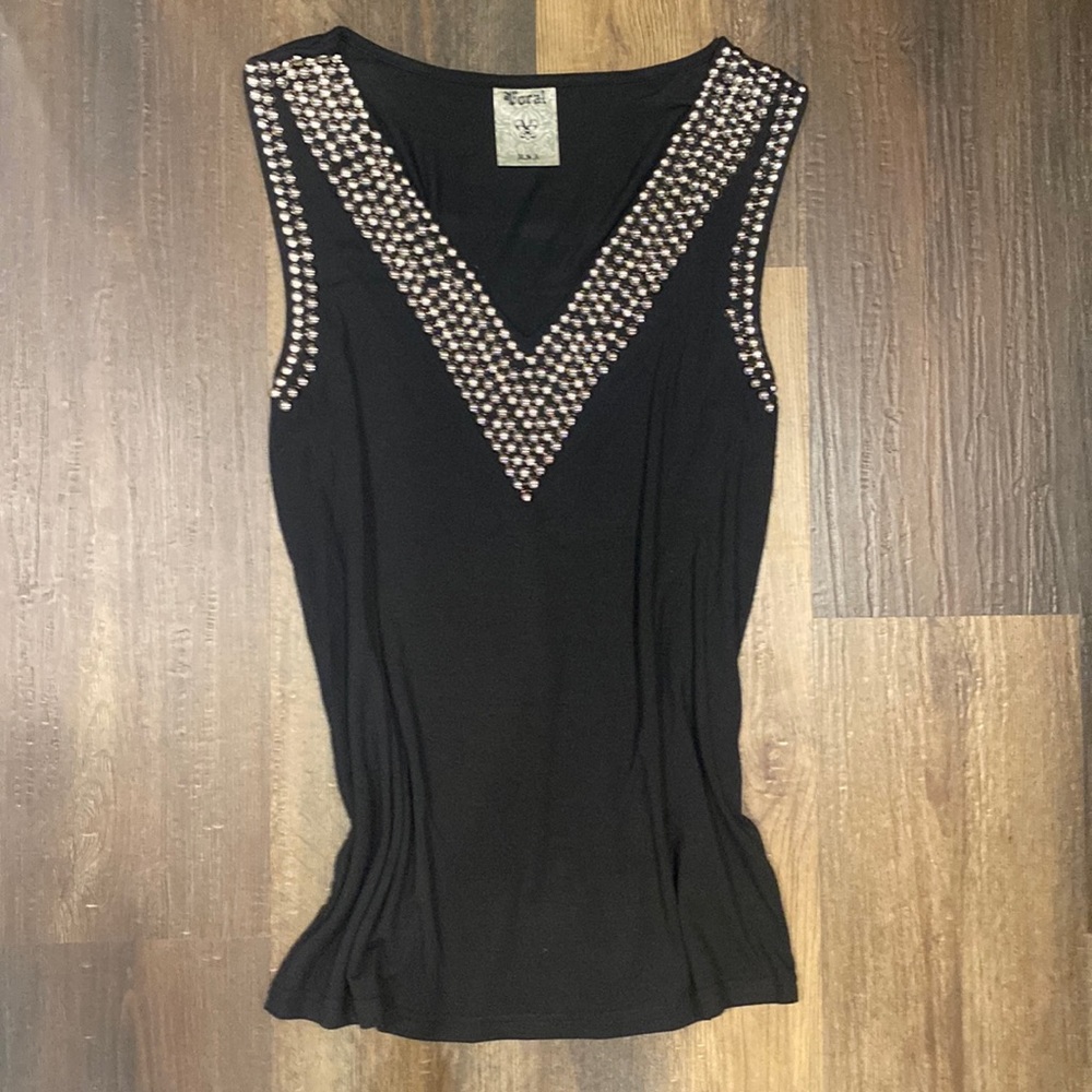 Vocal Tank Top - Black with Silver Studs